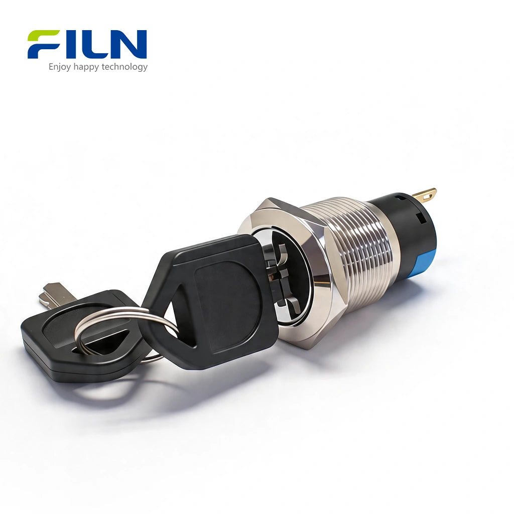 19mm Key Push Button Switch 2 Position 3-Pin Metal Switch FILN