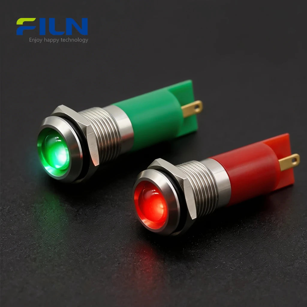 Voyant lumineux 14mm 12V 220V en métal à tête haute 2 broches FILN