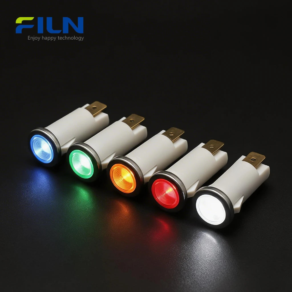 12.5mm Red Pilot Light Plastic 12V 24V 220V 2-Pin Snap-in Panel Mount FILN