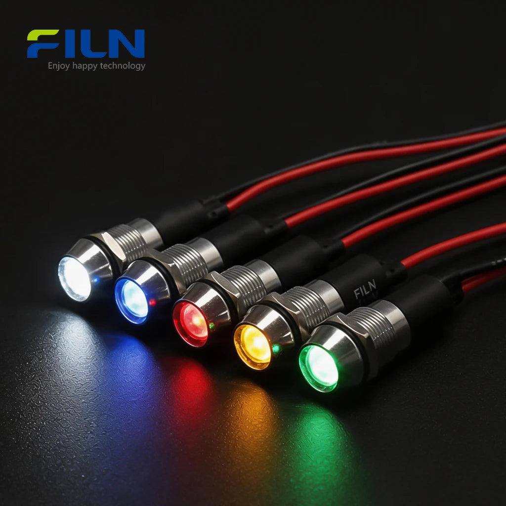 12mm LED Indicator Light 12V Black IP67 Waterproof Concave Head Signal Lamp FILN