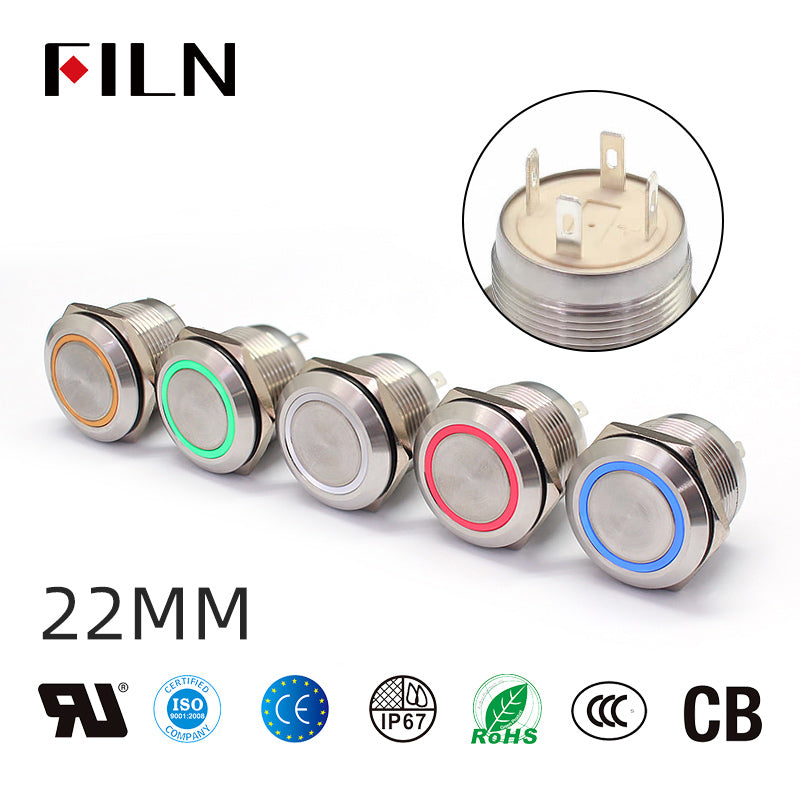 22MM 220 VAC Switch Customized Short 4 PIN Metal Push Button Switch