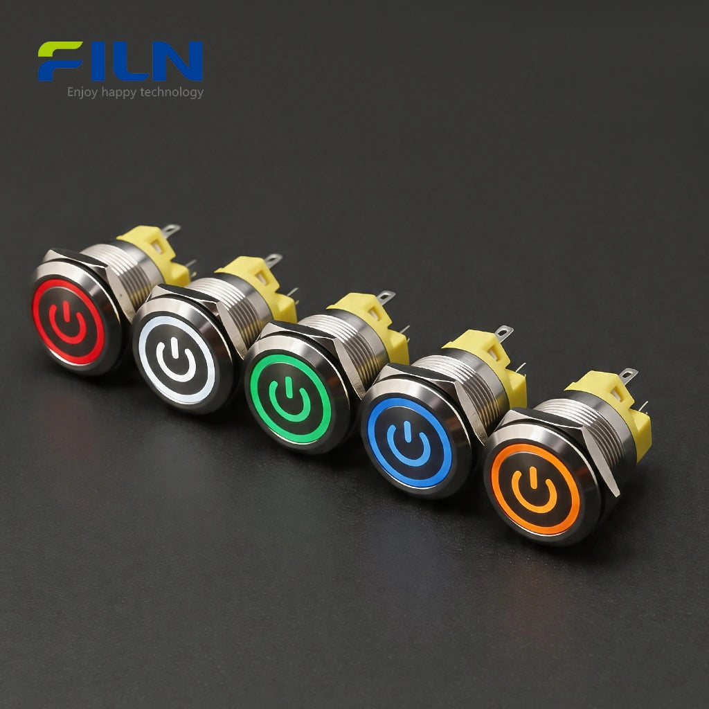 Wasserdichter 12 Volt Drucktastenschalter 22mm Edelstahl 5-Pin Ring-LED Momentaner Rastschalter FILN