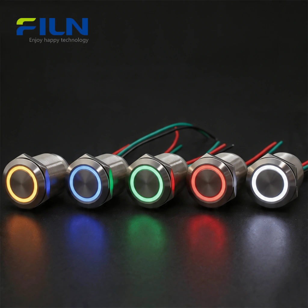 12V Push Button Switch Waterproof 25mm Stainless Steel Latching Momentary Pre-wired FILN