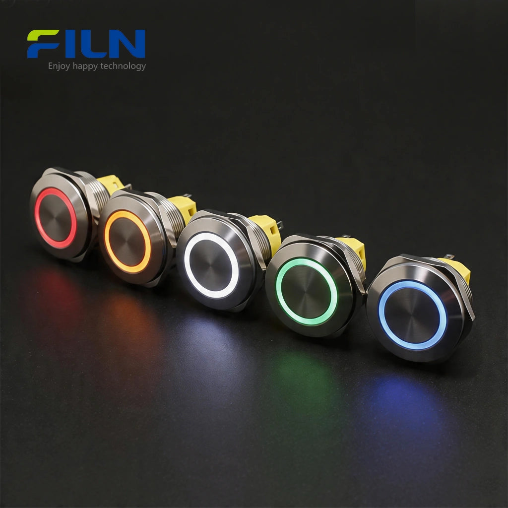12 Volt Switch Push Button 28mm Stainless Steel Momentary Latching 5-Pin LED FILN