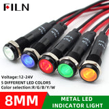 FILN 8MM (5/16'' )Metal Indicator Light 12V 24V 110V 220V  Pilot Lights  Waterproof ip67  Signal Lamp