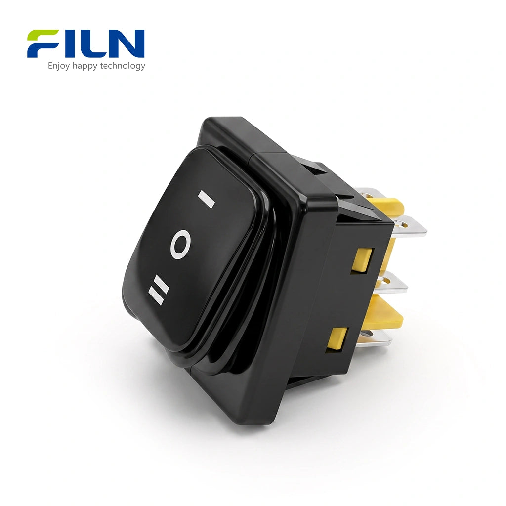 3 Position Rocker Switch ON-OFF-ON Black Non-Illuminated 30x22mm 30A Waterproof KCD4 6Pin FILN