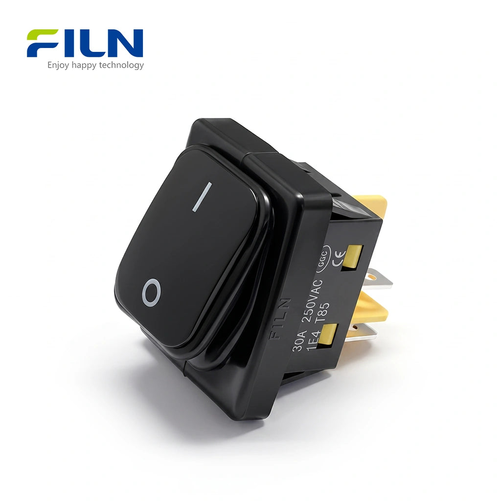 2 Position Rocker Switch Black Non-Illuminated 30x22mm 30A Waterproof KCD4 IP65 FILN