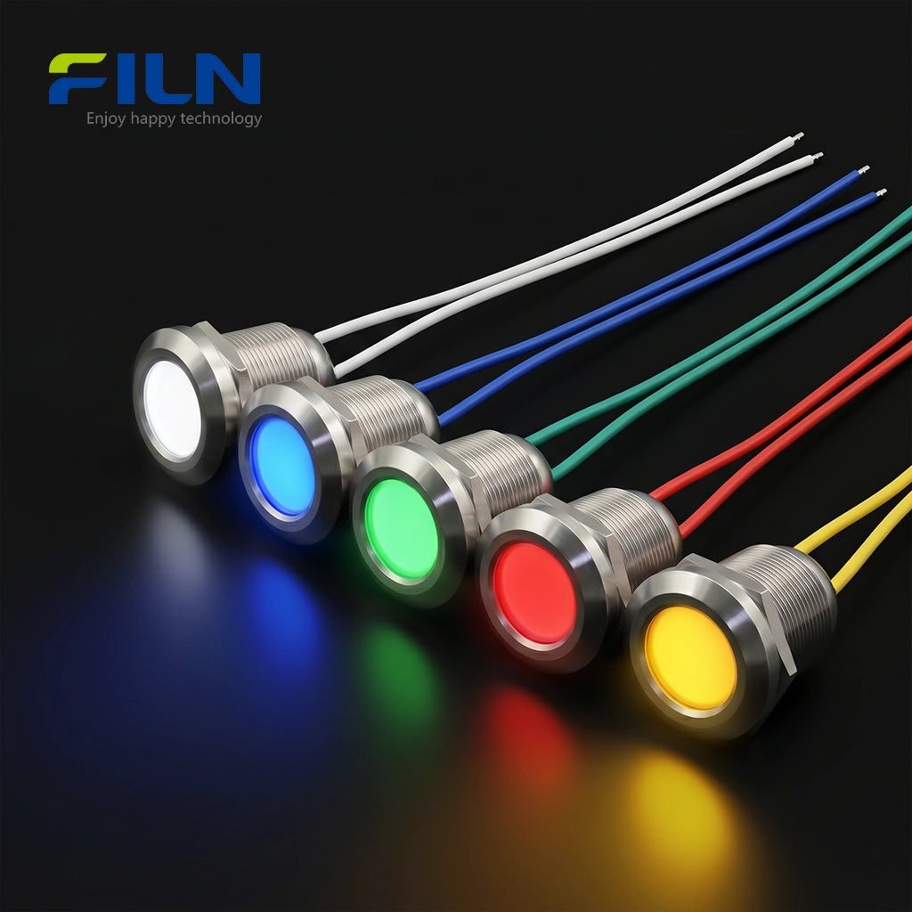Instrument Color Indicator 30mm LED Single Color Indicators 3V-380V Metal Flat Head Pre-wired Sig ...