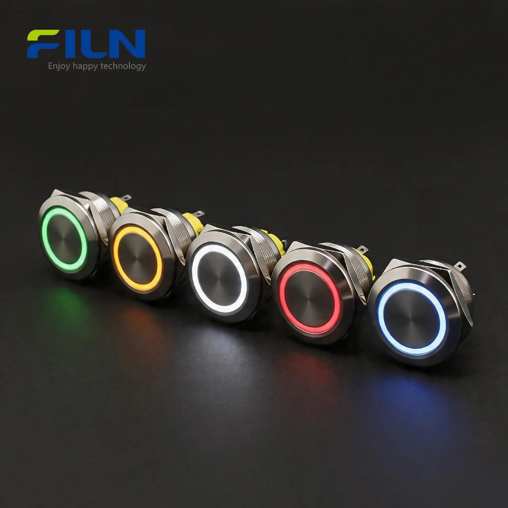 12V Push Button Switch Momentary 30mm Momentary/Latching Stainless Steel 5-Pin LED FILN