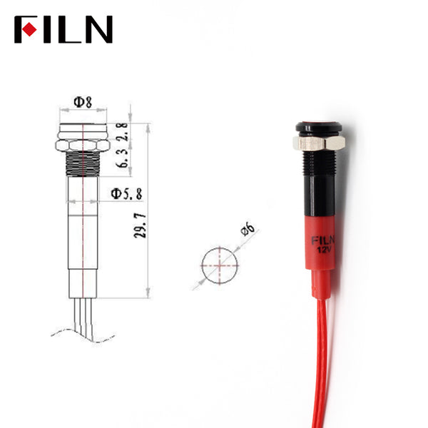 FILN 6 MM (1/4 '') 12 V 24 V 220 V luz indicadora LED Mini Metal impermeable IP67 lámpara de señal piloto rojo verde amarillo azul blanco