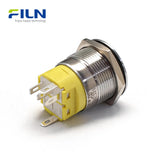 Push Button 12 Volt Switches 22mm Stainless Steel 5-Pin High Head with LED Ring FILN