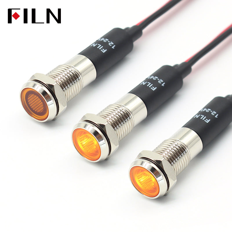 FILN 8MM (5/16'' )Metal Indicator Light 12V 24V 110V 220V  Pilot Lights  Waterproof ip67  Signal Lamp