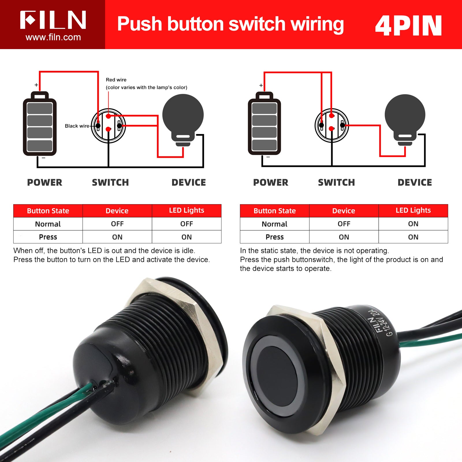 FILN 20A Waterproof Push Button Switch Box witch 19MM Metal Button Switch