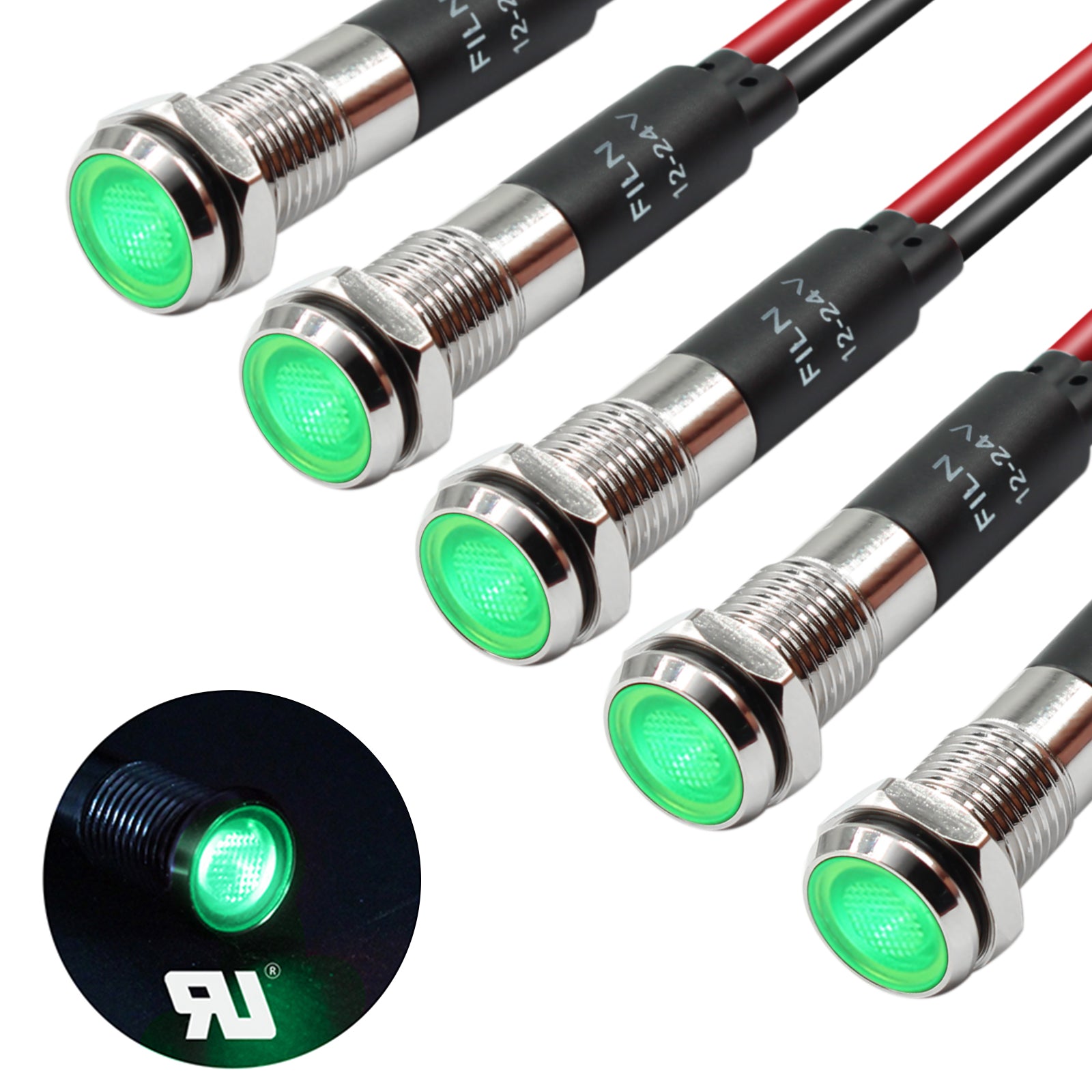 FILN 8MM (5/16'' )Metal Indicator Light 12V 24V 110V 220V  Pilot Lights  Waterproof ip67  Signal Lamp