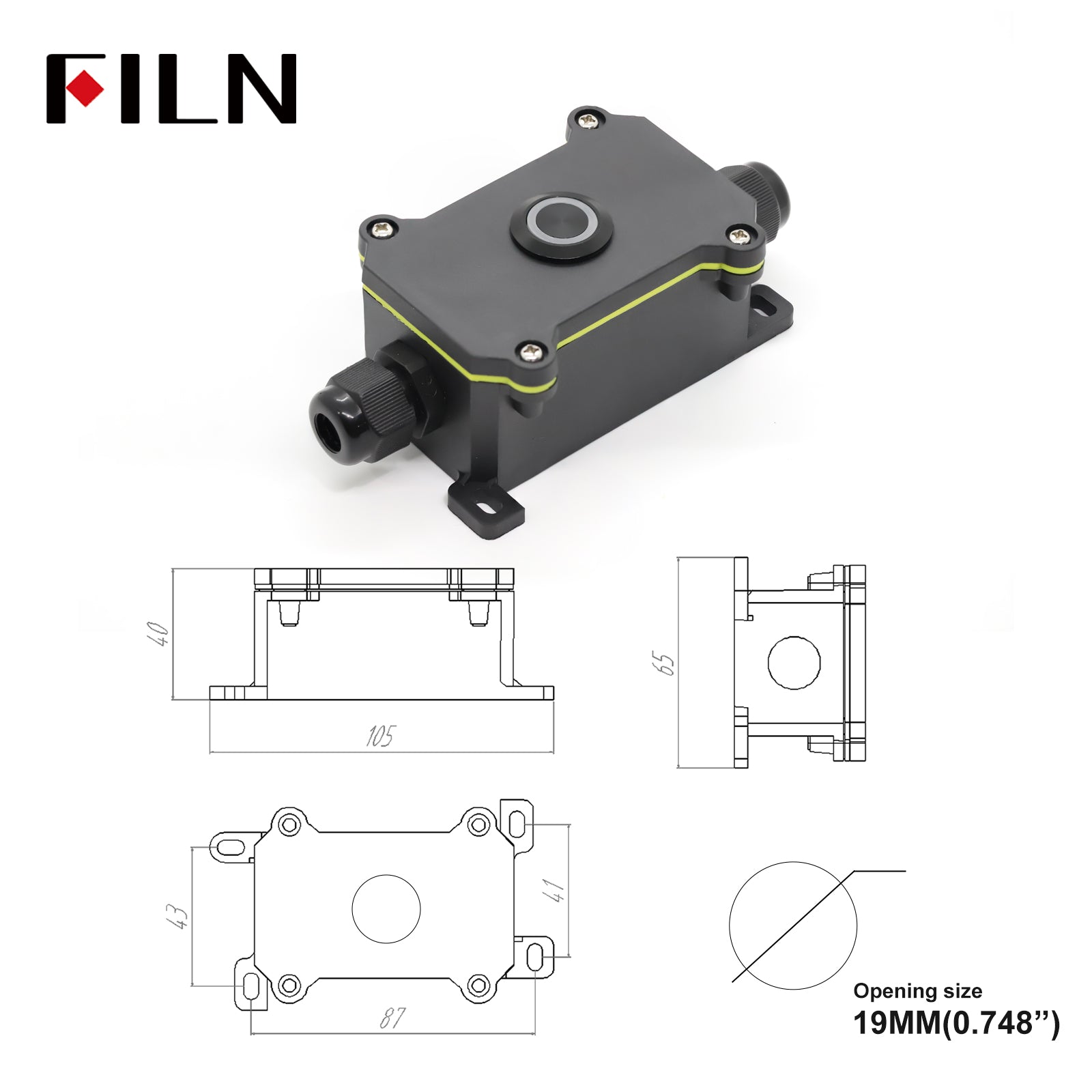FILN 20A Waterproof Push Button Switch Box witch 19MM Metal Button Switch