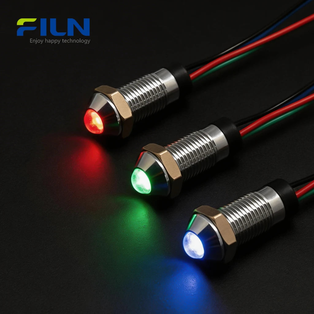 Panel Mount RGB Pilot Light | 8mm IP67 Waterproof LED Indicator for CNC & Marine FILN