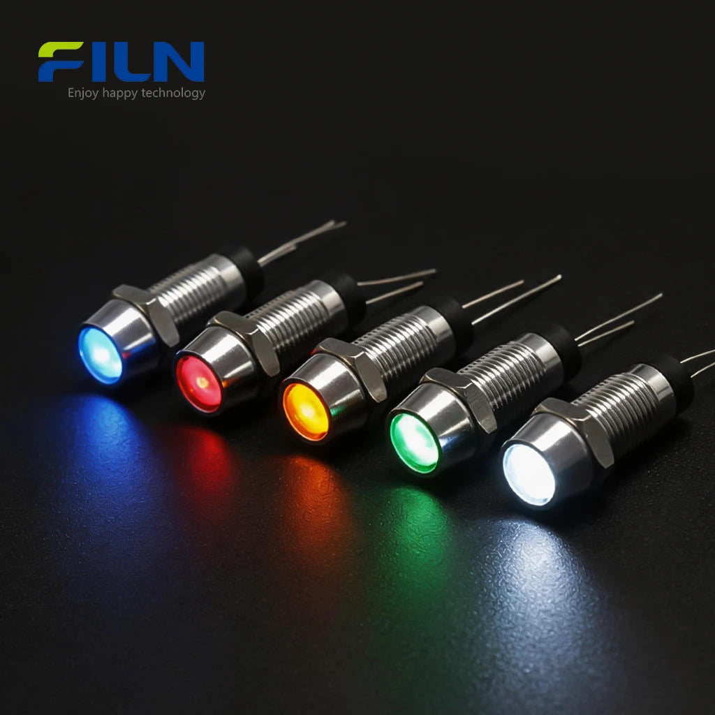 Red Light Indicator 3-380V 8mm Metal Recessed Pin Waterproof Panel Mount FILN