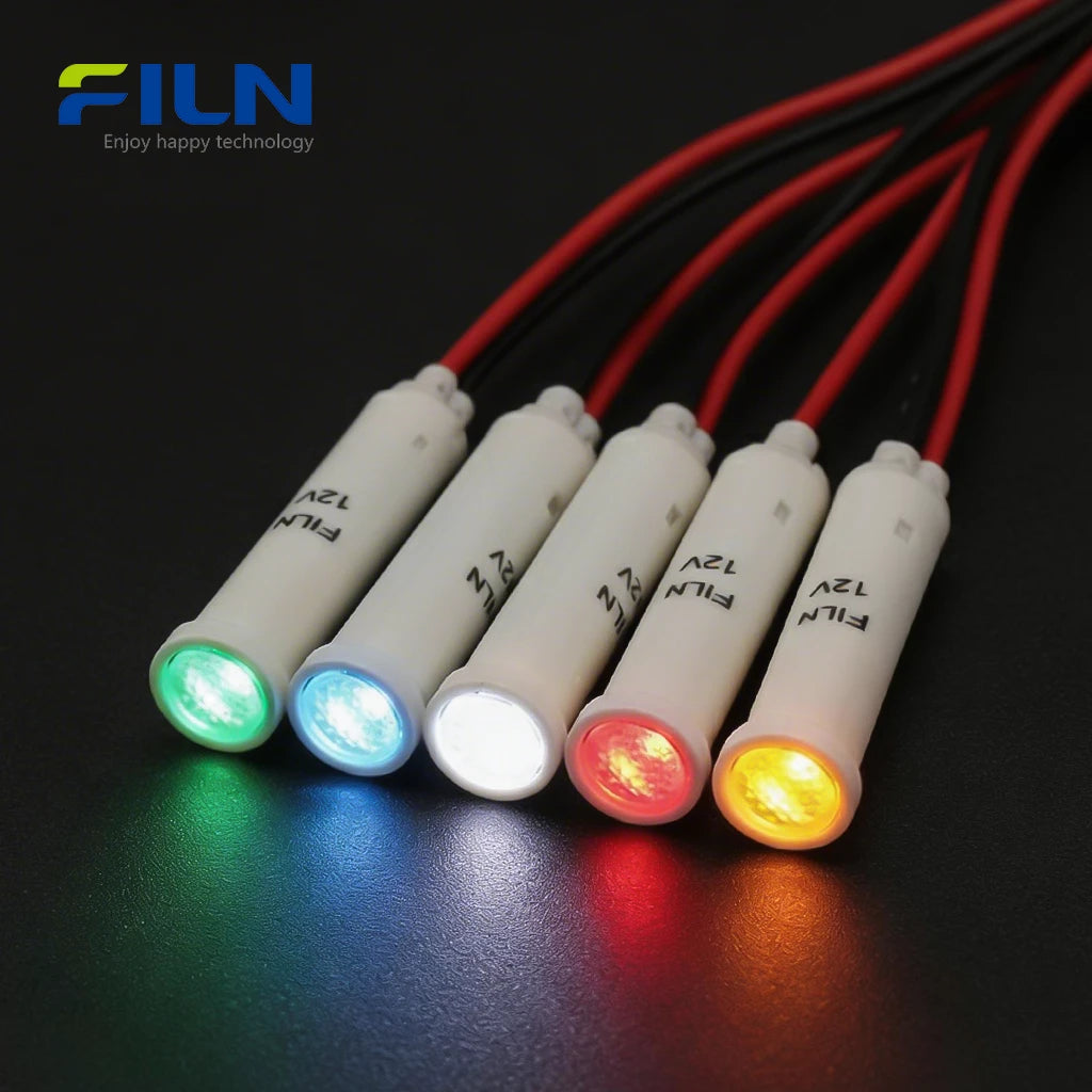 8mm Plastic 120V Pilot Light | Snap-in Round LED Indicator | Wire Lead FILN