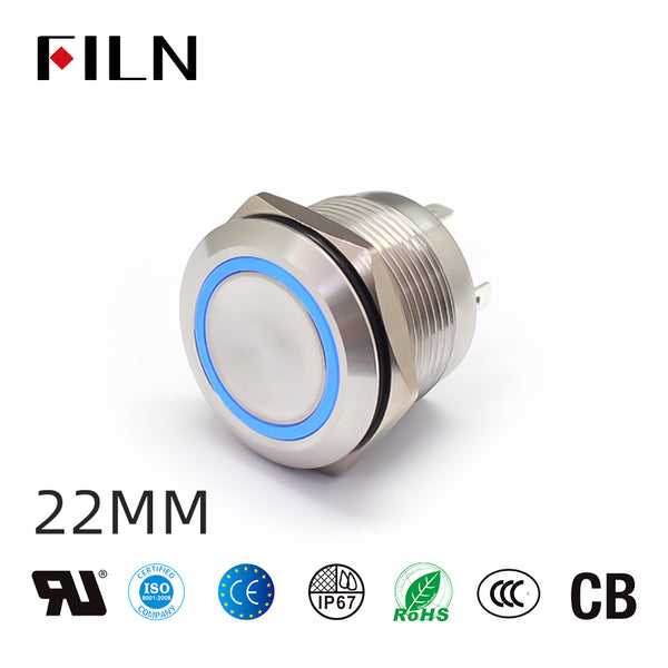 Commutateur 22MM 220 VAC personnalisé court interrupteur à bouton-poussoir en métal 4 broches