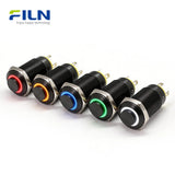Interrupteur à bouton-poussoir 12 volts 12 mm en acier inoxydable 304, interrupteur à anneau LED 4 broches FILN