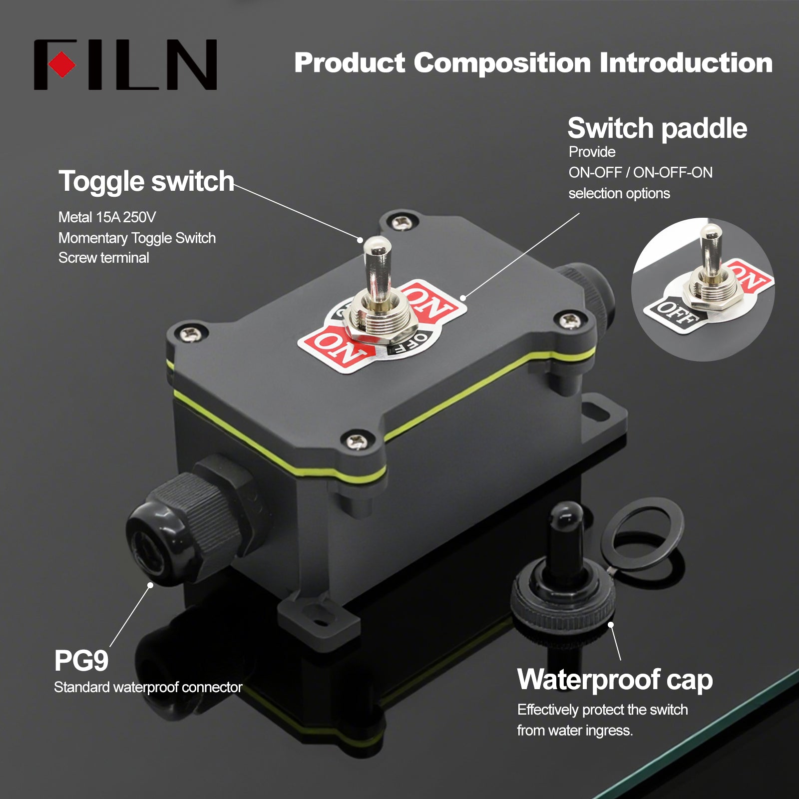 FILN Toggle Switch Box Waterproof Electrical Control Unit ON-OFF-ON