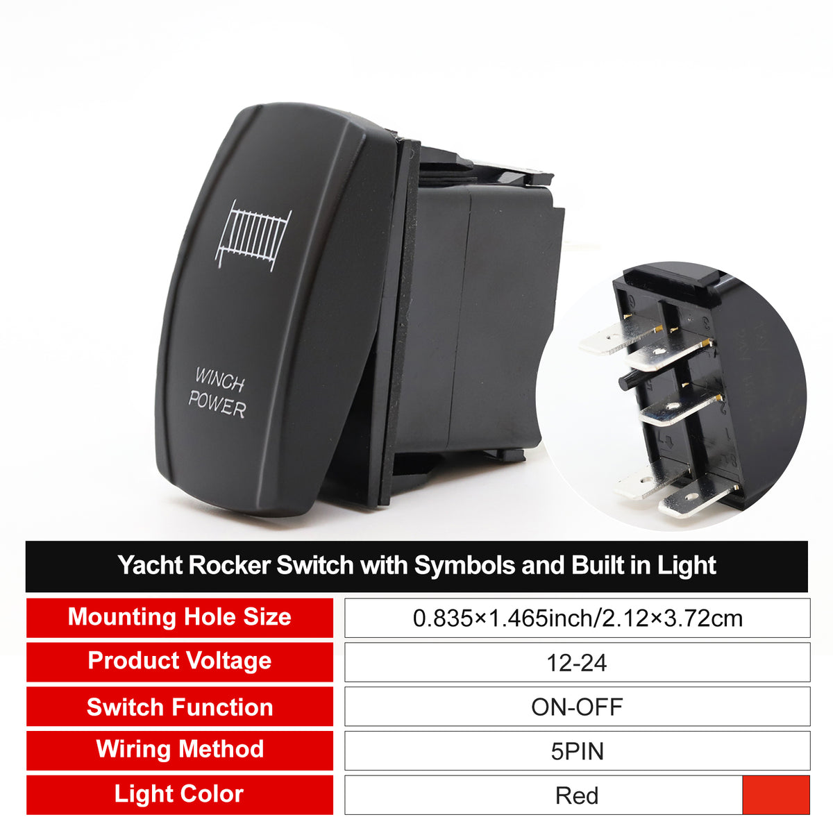 Boat Rocker Switch Black Symbol Illuminated 5PIN KCD4 12V-24V Yacht Power Switch FILN
