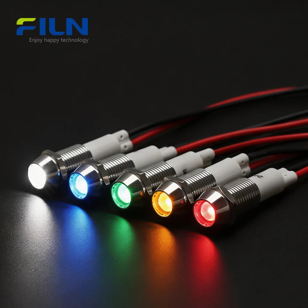 AC Power Indicator Light 10mm IP67 Waterproof Metal Signal Lamp FILN