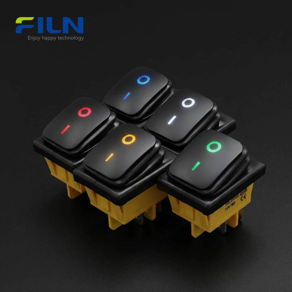 Rocker On Off Switch Black Plastic Waterproof IP65 KCD4 4-Pin DPST Switch FILN