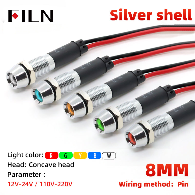 FILN 24V DC 8mm Flashing LED Indicator, Metal Threaded Base, High Visibility for Alarm Systems