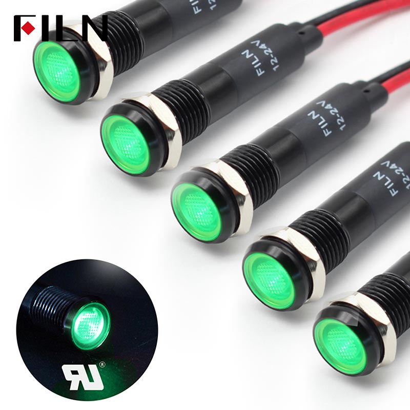 FILN 8MM (5/16'' )Metal Indicator Light 12V 24V 110V 220V  Pilot Lights  Waterproof ip67  Signal Lamp