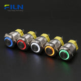 Push Button 12 Volt Switches 22mm Stainless Steel 5-Pin High Head with LED Ring FILN