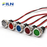 Voyant lumineux rouge 19 mm, tête plate métallique, câble de 15 cm, 12 V 110 V 220 V FILN