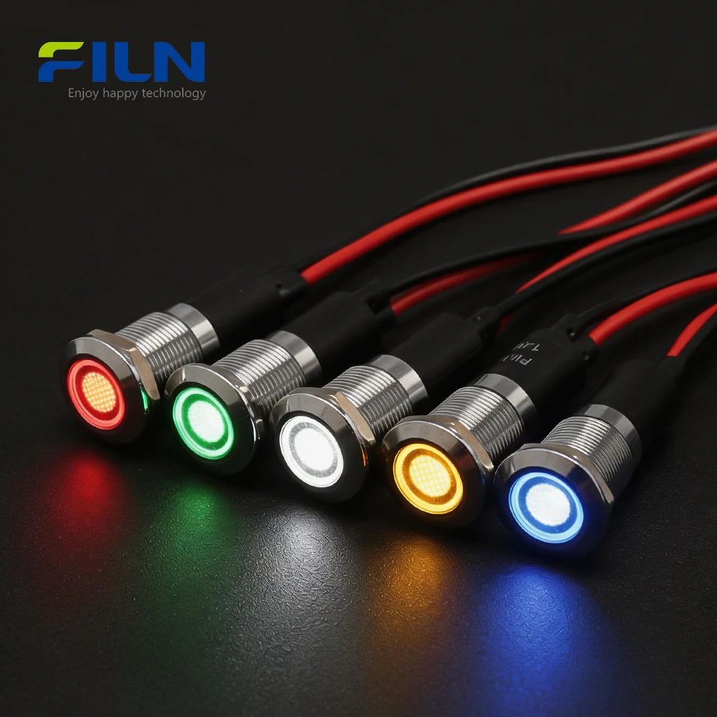 Voyants LED 12V 12 mm IP67 étanches en métal à tête plate pour CNC et marine FILN