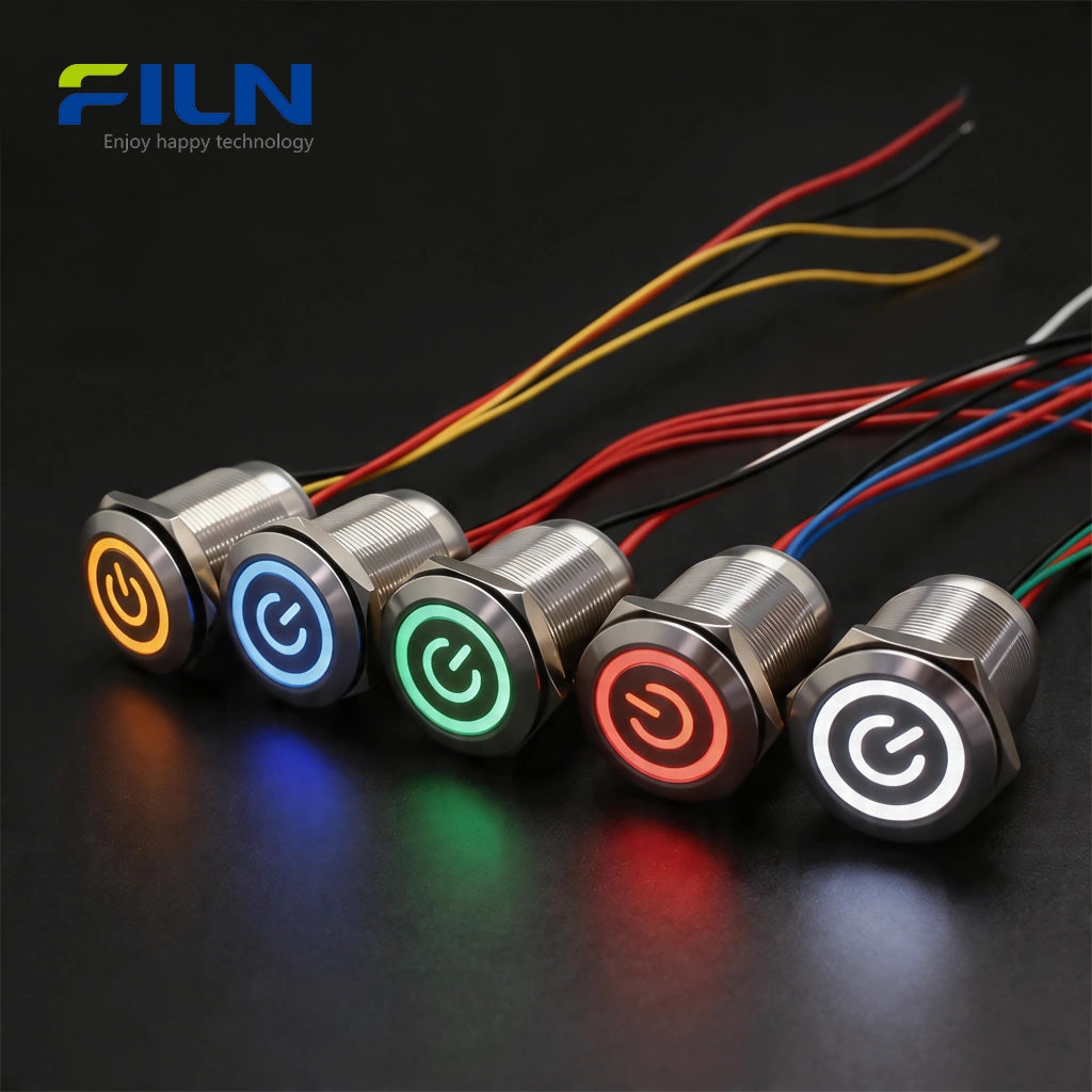 25mm Metal Push Button Illuminated Switch 4-Pin Pre-wired 12V-220V LED Light FILN