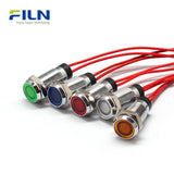 Voyant LED 8mm Métal Tête Plate Longueur du fil 15 cm Industriel 3-220V FILN