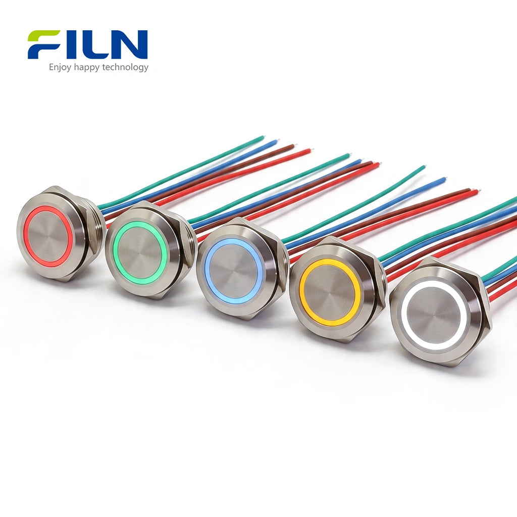 Push Button Switch Momentary with LED Ring & Wire Connector Ultra-thin Switch FILN