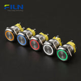 Interrupteur à bouton-poussoir 12 volts avec anneau lumineux LED, interrupteur à bouton-poussoir métallique 22 mm 5 broches | FILN