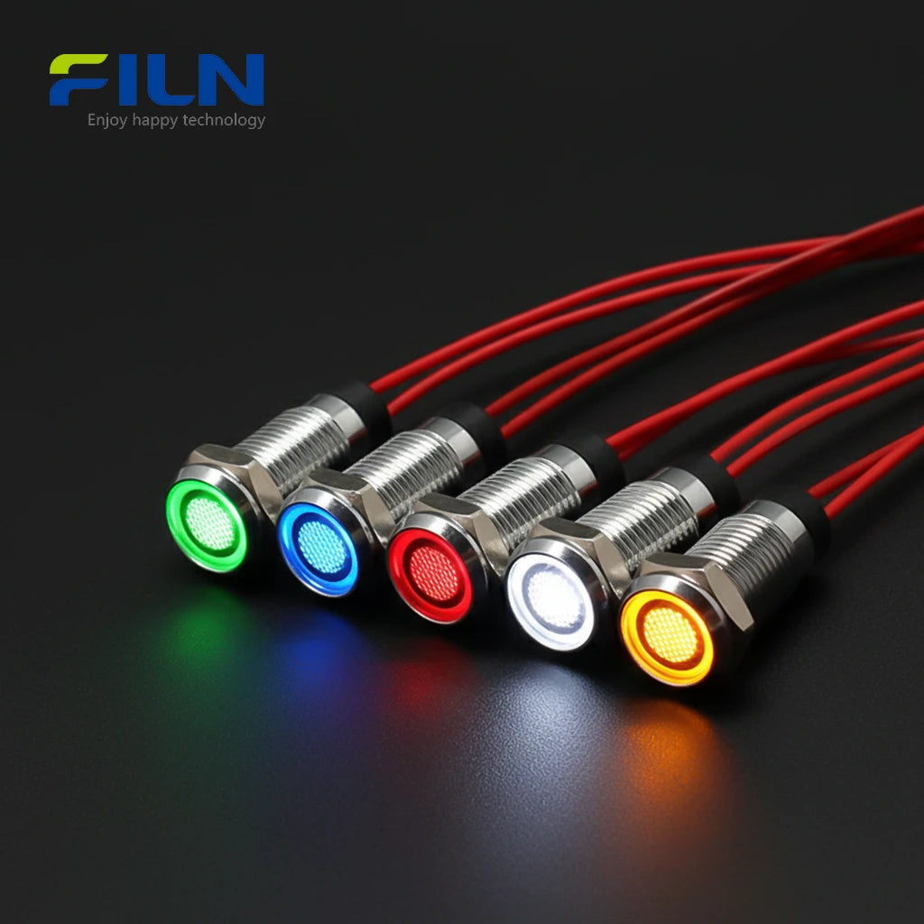Voyant LED 8mm Métal Tête Plate Longueur du fil 15 cm Industriel 3-220V FILN