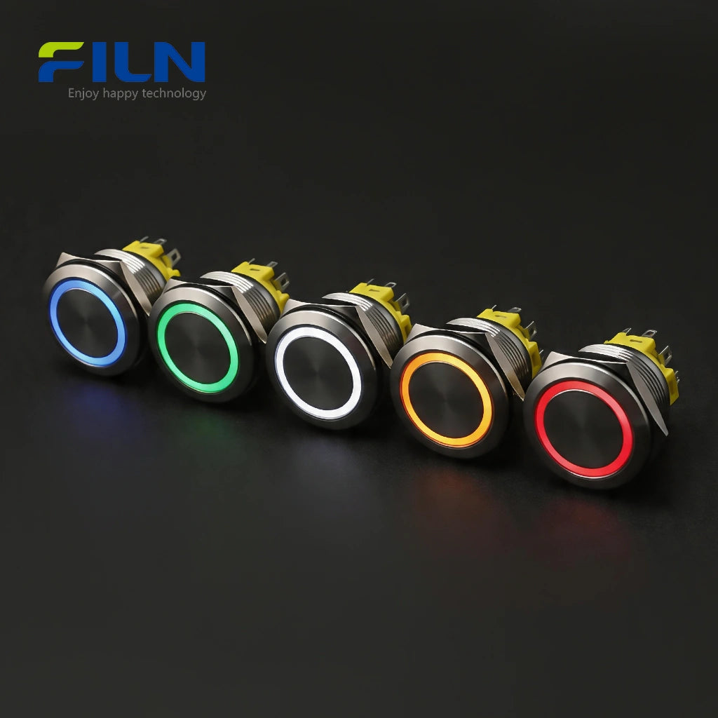 Latching Switch Push Button 25mm Metal 5-Pin with LED Ring 12V 220V Wiring FILN