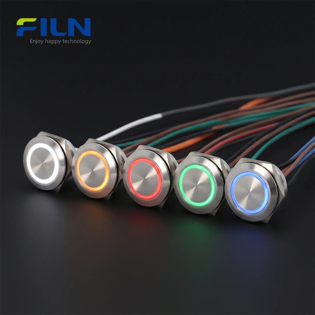 Interrupteur à bouton-poussoir momentané avec anneau LED et connecteur de fil Interrupteur ultra-mince FILN