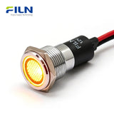 FL1N 16MM Témoin LED Métal Voyant LED Indicateur Tableau de bord Panneau Signalisation Avertissement Lumière Câble 20cm Finition Chrome Voiture Bateau Marine