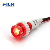 FILN Voyant lumineux LED en plastique 10 mm 220 V avec câblage, montage sur panneau, tête haute