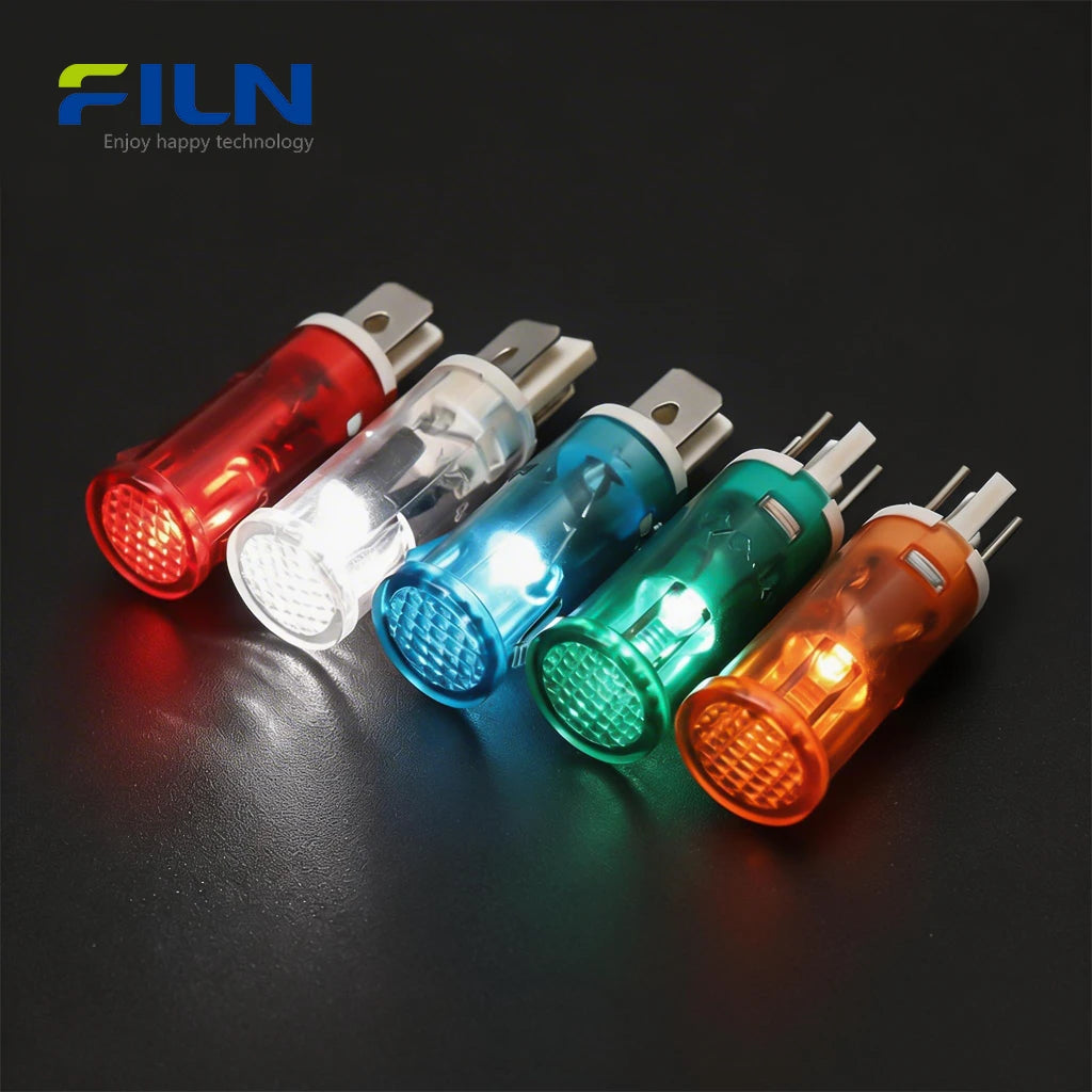 Plastic Pilot Light Electrical 12.5mm 12V 110V 220V 2-Pin Snap-in Panel Mount for FILN