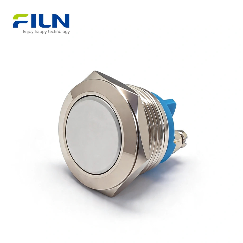 19mm Push Button Reset Switch Stainless Steel 2-Pin Screw Terminal Momentary Control | FILN