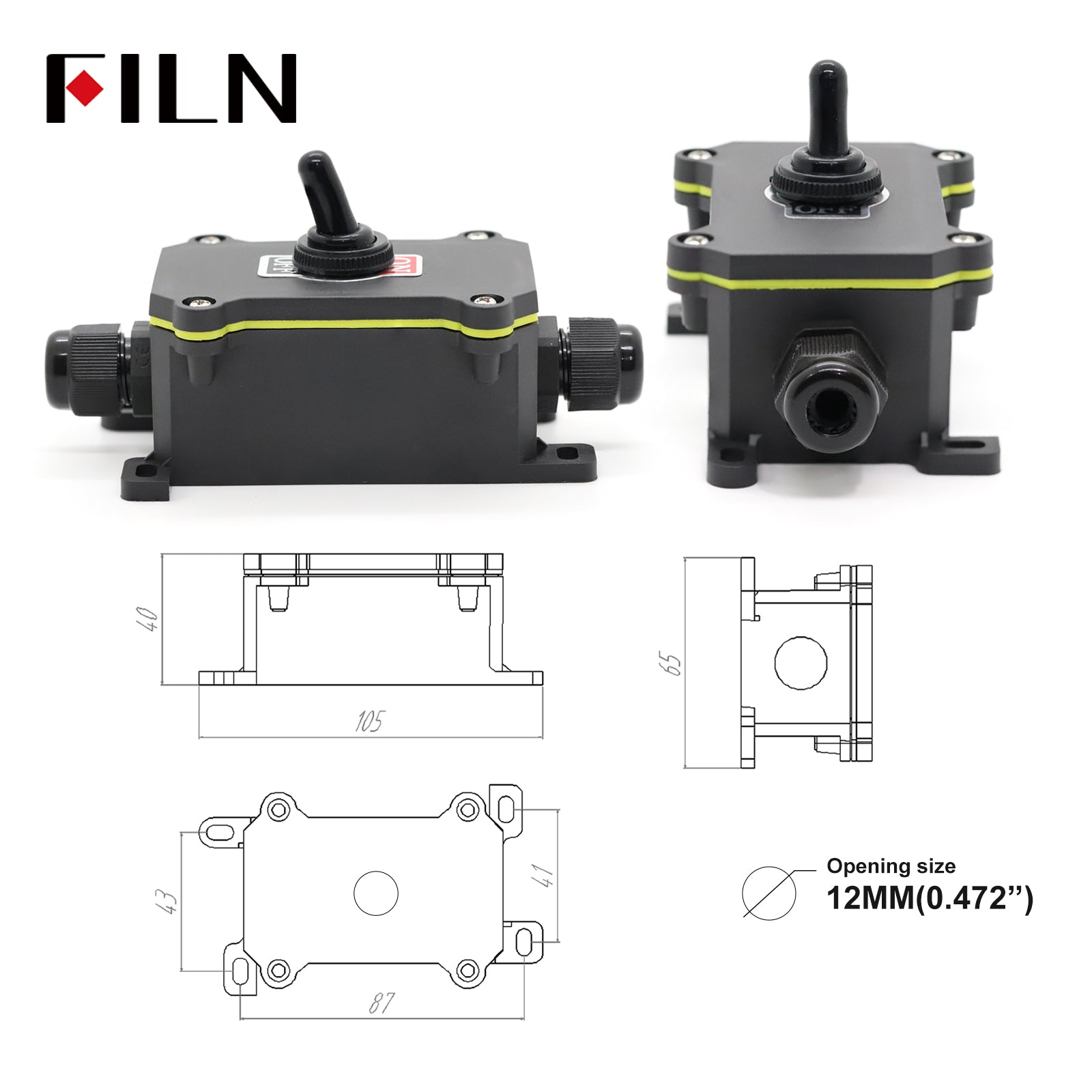 FILN Toggle Switch Box Waterproof Electrical Control Unit ON-OFF-ON