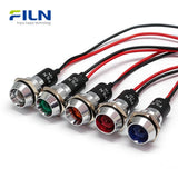 120V LED Indicator Light 16mm Metal Recessed Head Wire Leads 15cm IP67 FILN