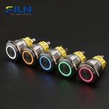 19mm LED-Drucktastenschalter Momentan/Rastend Edelstahl 5-Pin Ringlicht | FILN