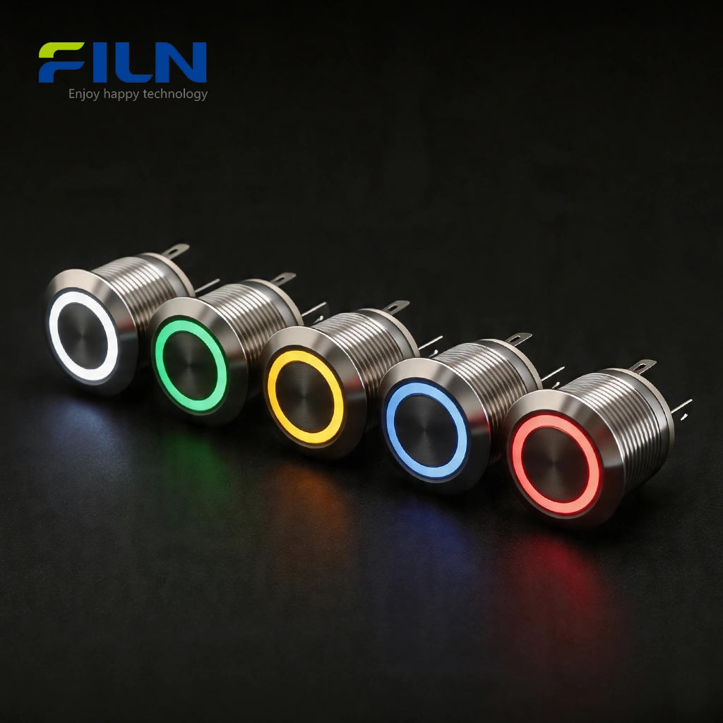 19mm 4PIN Push Button Switch Ring LED Momentary Stainless Steel for CNC/Marine | FILN