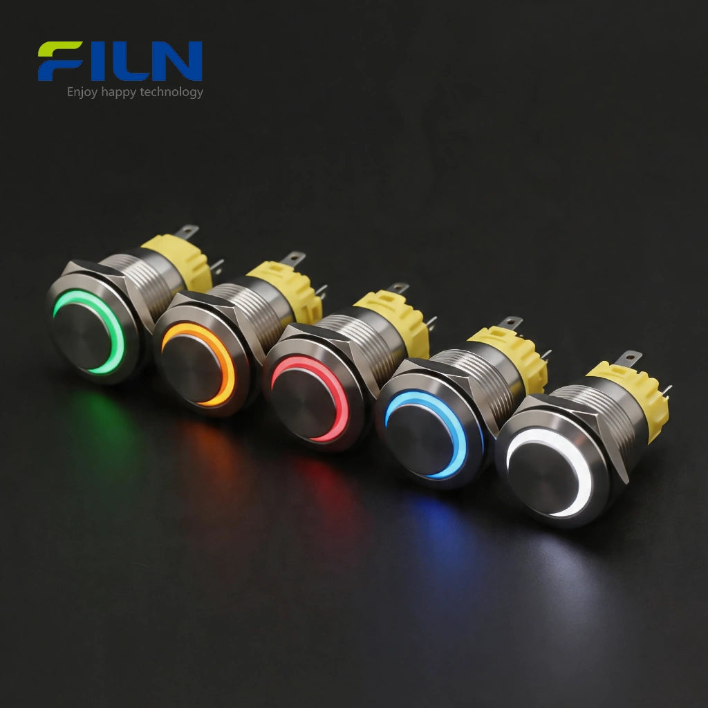 Stainless Steel LED Switch Push Button 5-Pin High Head Ring Light Momentary&Latching | FILN