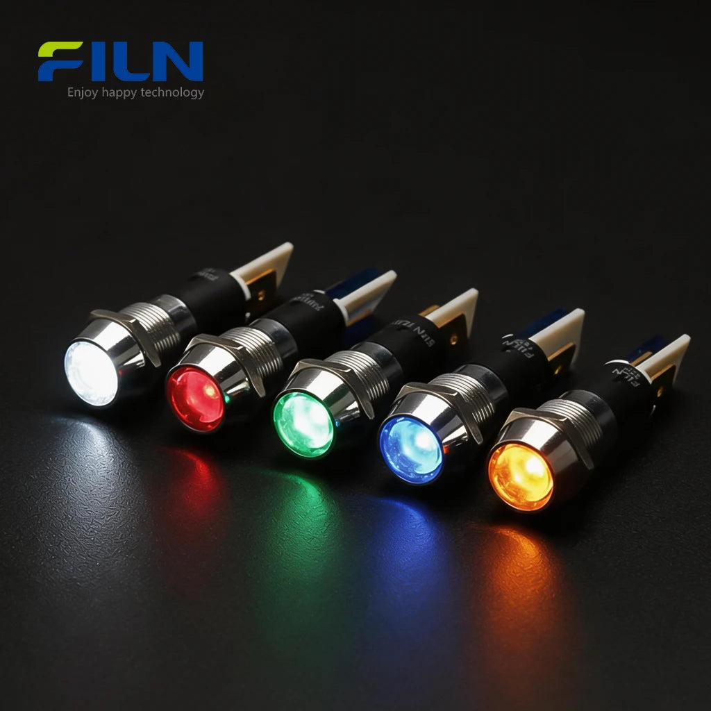 24 Volt DC LED Indicator Light 12mm IP67 Concave Metal Pilot Lamp FILN